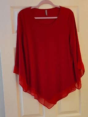 Last Tango Red Chiffon Handkerchief Hem Tunic